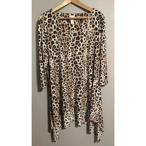Chicos Women Tunic Size 2 US Large Animal Print Sharkbite Hem Oversized Mob Wife